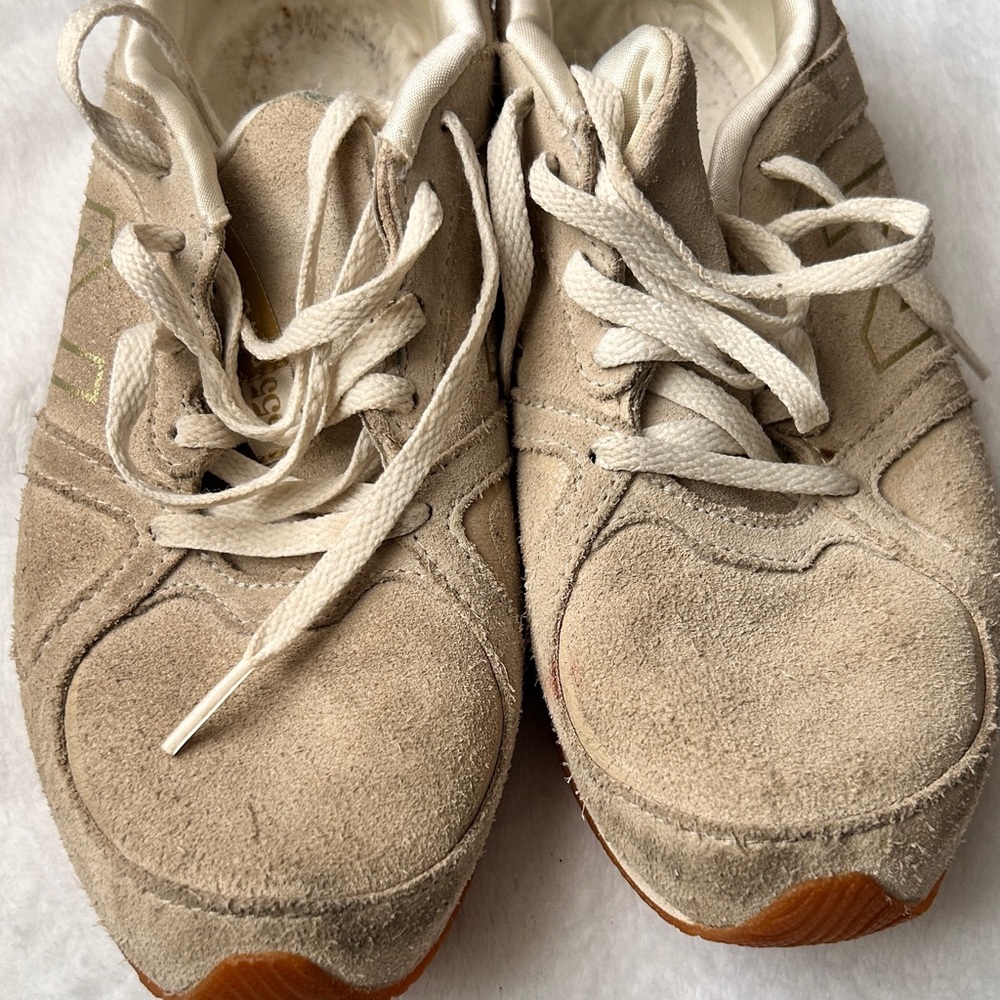 Beige Suede Sneakers with Gum Sole